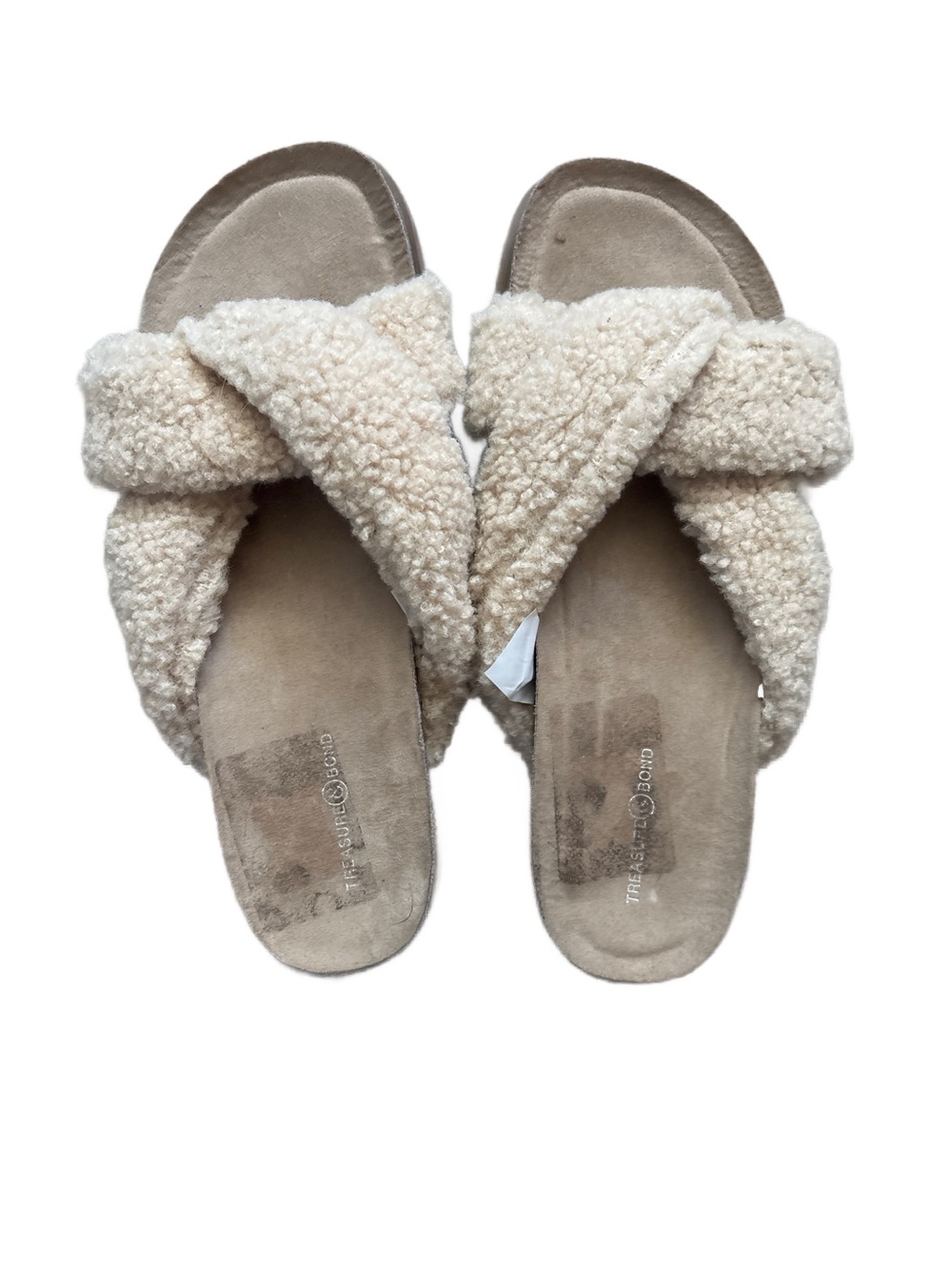 Treasure & Bond Cream Shearling Crossover Slides Size 8